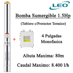Bomba Sumergible Leo 1.5Hp Con Tablero Monofasica 4 Pulgadas