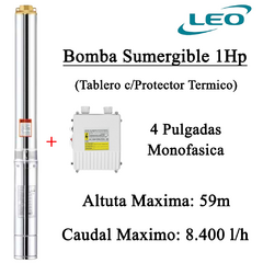 Bomba Sumergible Leo 1Hp Con Tablero Monofasica 4 Pulgadas