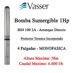 Bomba Sumergible Vasser 1Hp Arranque Directo Monofasica