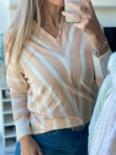 Sweater de Bremer con rayas verticales cuello V - Maria Cruz