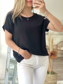 Blusa de lino con dobladillo en mangas - tienda online