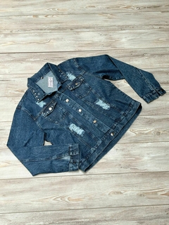 Campera de jean ROTURA azul nevado con tachas -rigida-▲ - comprar online