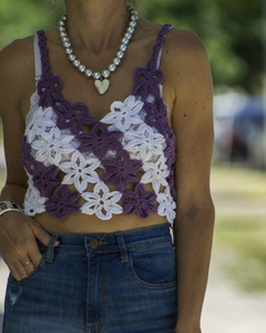 Top Crochet FLOR Blanco & Lila