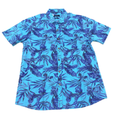 Camisa Manga Curta Floral Turquesa 4066