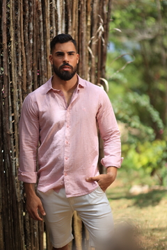 Camisa Manga Longa de linho rosa 3255