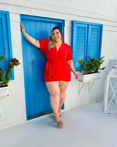 MACAQUINHO SHORT SAIA PLUS SIZE DECOTE V MAYARA LARANJA - comprar online