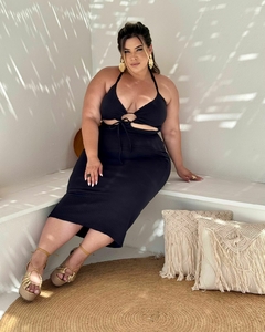 VESTIDO LONGO PLUS SIZE ABERTURA SABRINA PRETO