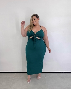 VESTIDO LONGO PLUS SIZE ABERTURA SABRINA VERDE ESCURO - comprar online