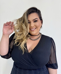 CROPPED TULE TRANSPASSADO PLUS SIZE PRETO ADELE