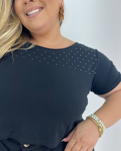 CROPPED PLUS SIZE MALHA COM STRASS LUNA PRETO