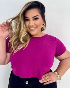 CROPPED PLUS SIZE MALHA COM STRASS LUNA FÚCSIA