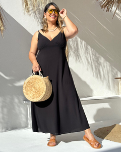 VESTIDO LONGO PLUS SIZE ALÇA REGULÁVEL ÁGATA PRETO na internet