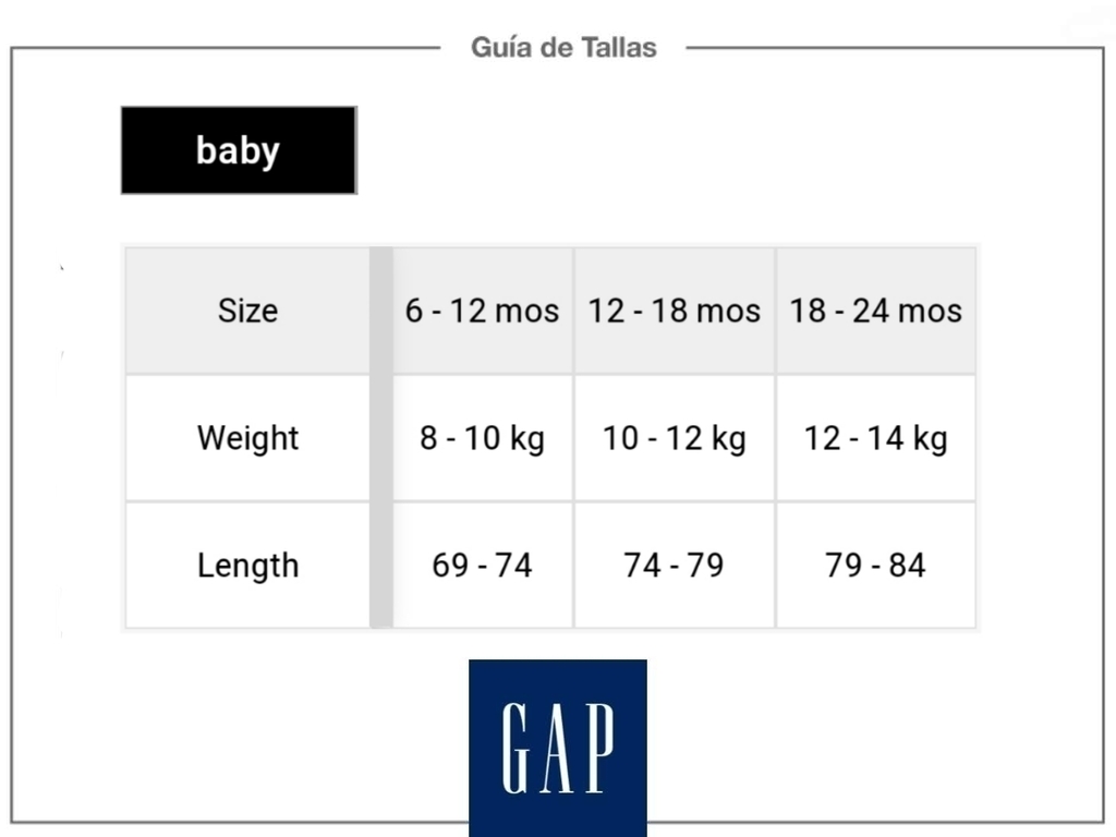 Gap guia de tallas hotsell