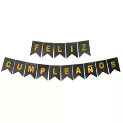 Banderín Feliz Cumpleaños Negro Brilloso