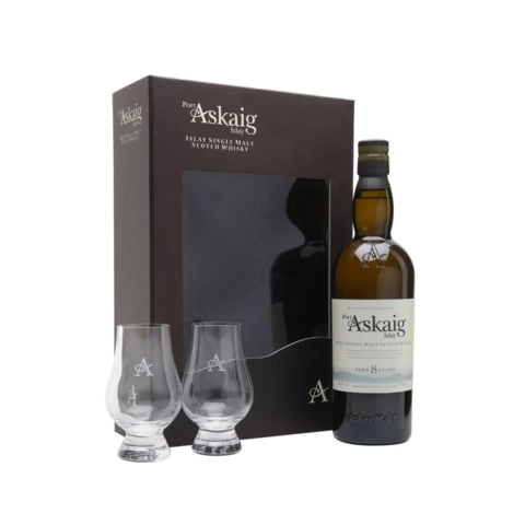 PORT ASKAIG ISLAY 8 AÑOS + 2 VASOS EN ESTUCHE