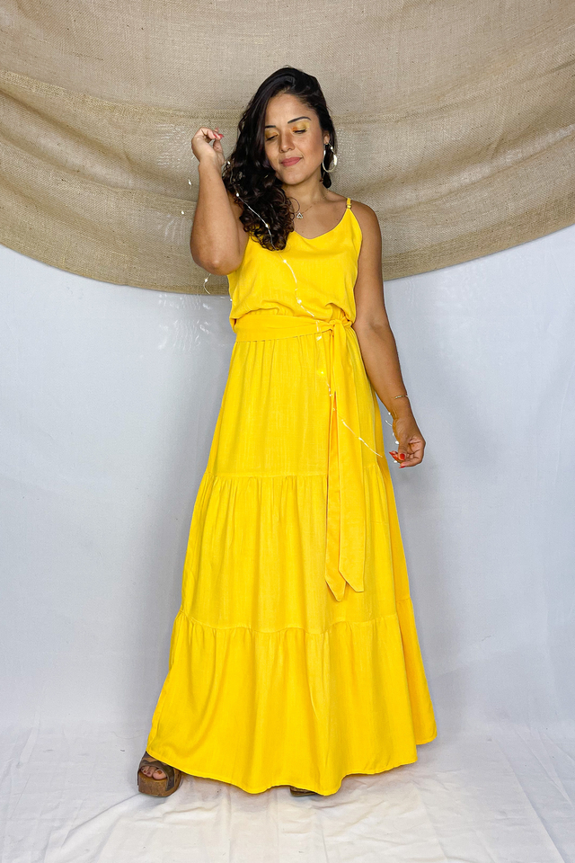 Vestido Longo de Alça Três Marias AMARELO - CARU