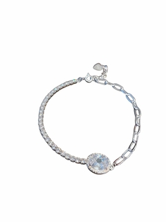 PULSERA DE PLATA CON CADENAS COMBINADAS Y DIJE DE ZIRCON (MP408)