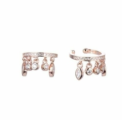 AROS CUFF PLATA ROSE CON CRISTALES COLGANTES