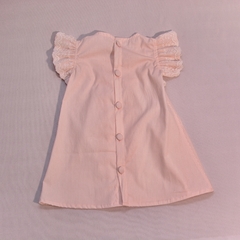 Vestido Eloá, em tricoline listrado rosa, 100% algodão, bordado à mão (cópia) - loja online