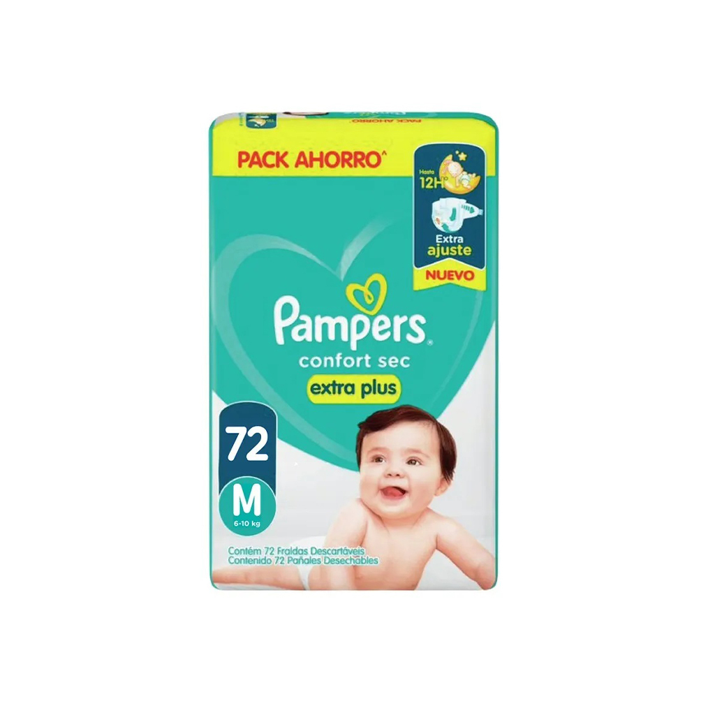 PAMPERS CONFORT SEC EXTRA PLUS TALLE M X72