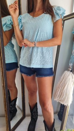 Musculosa de broderie elastizado con manga volado x talle SU3 - comprar online