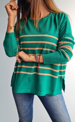 Sweater de bremer rayado cuello redondo con tajos laterales - comprar online