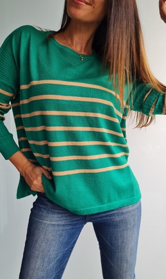 Sweater de bremer rayado cuello redondo con tajos laterales