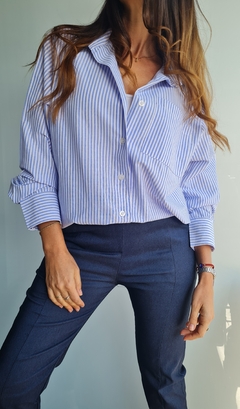 Camisa de poplin rayada manga larga - tienda online