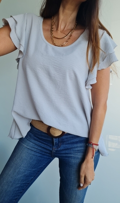 Blusa de cey cuello redondo manga doble volado 4ITG12