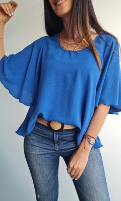 Blusa de cey cuello redondo manga ancha tipo 3/4 4ITG11 - tienda online