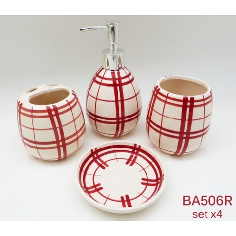 Set baño x4 cuadrillé Rojo