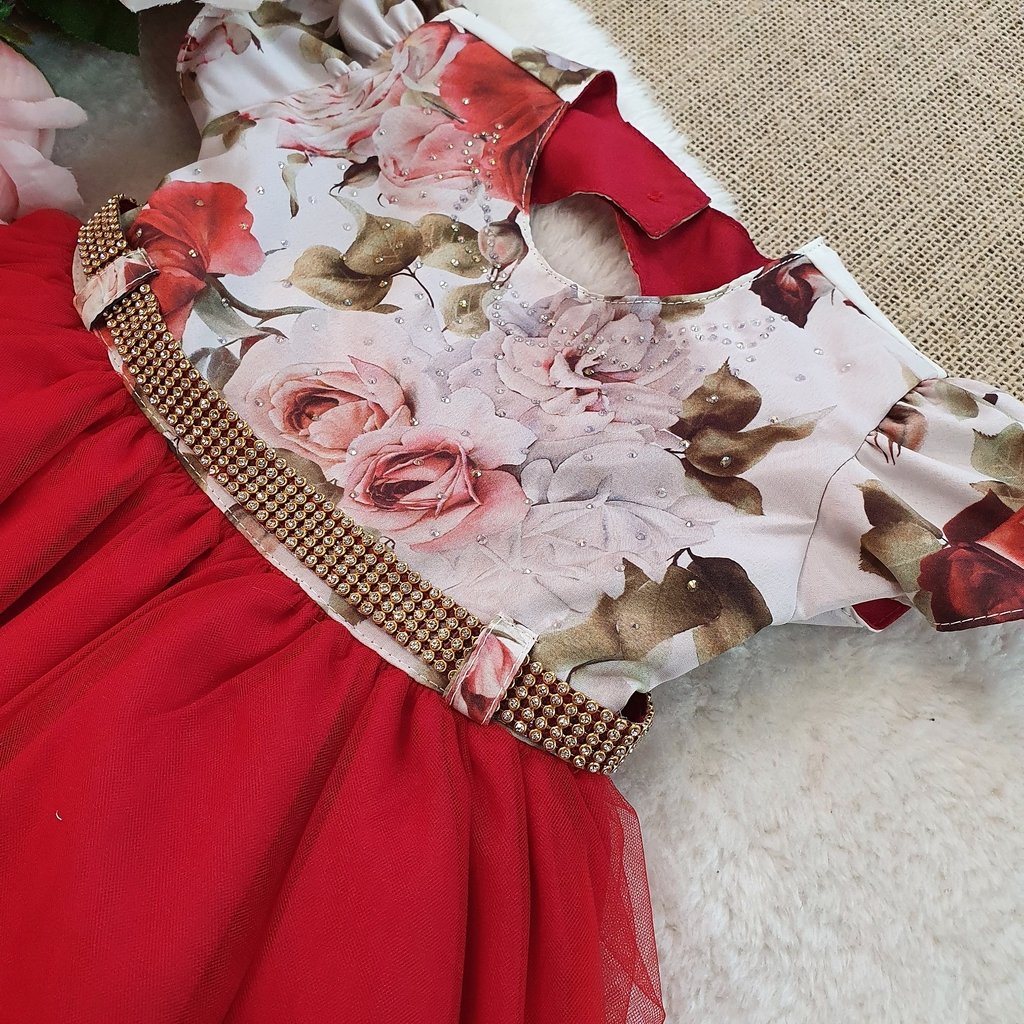 Vestido Vermelho Floral - Comprar em Loja Pimpolho