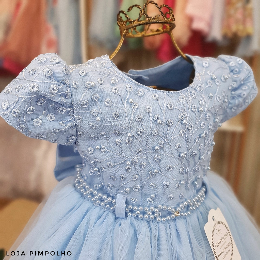 Vestido Princesa Azul Perolas - Loja Pimpolho