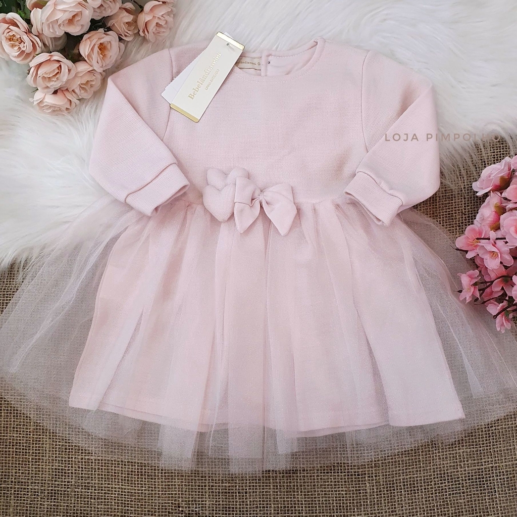 Vestido Batizado Corações Rosa - Loja Pimpolho