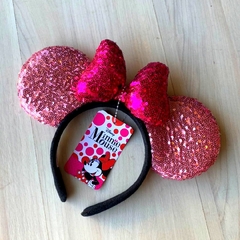Tiara da Minnie Disney Rosa com Laço Vermelho