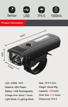 Farol Lanterna Para Bike Forte Até 8 Horas e Sensor USB Clube de Mães/2