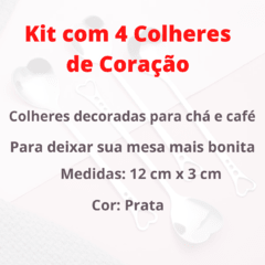 Colher para Chá Café Mesa Posta Coração Prateado 4 Unidades/7