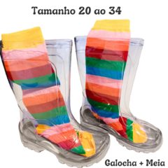 Bota Galocha Transparente Infantil + Meia Colorida Menina