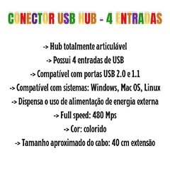 Cabo Extensor USB Hub Articulavel Conector Extensão 4 Portas/4