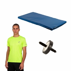 Combo remera deportiva + rueda abdominal + colchon