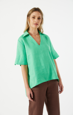 CAMISA SINGLE VERDE PASTO [LINO 100%]