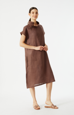 VESTIDO BUTTON CHOCOLATE [LINO 100%]