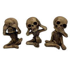 Trio Cranio Caveira Sentado Cego Surdo Mudo Resina 10cm EXCLUSIVO WICCAA