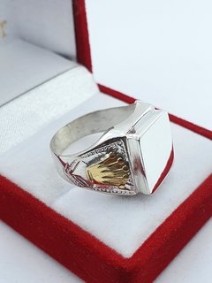 Anillo Cuadrado Sello Corona Plata y Oro - - comprar online