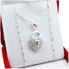 Conjunto Plata 925 Corazón Con Cerradura Y Piedras Importado - 4Grs -