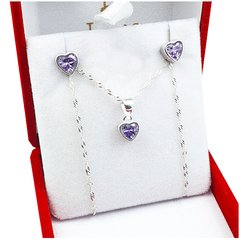 Conjunto Plata 925 Modelo Corazón Cubic Aros Cadena Dije - 3,3Grs - - comprar online