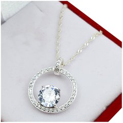 Conjunto De Plata 925 Cadena Dije Con Piedra Central Cubic - 3,5 Grs - tienda online