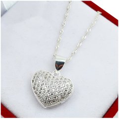 Conjunto Plata 925 Corazón Con Piedras + Cadena - 3,9 Grs - - comprar online