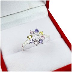 Anillo Plata 925 Importado Flor 15 Con Piedra En Colores Ai3 - - comprar online