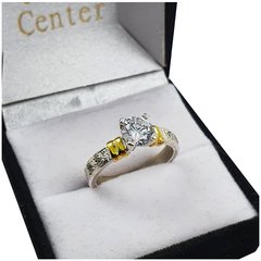 Anillo Cintillo Plata 925 Y Oro 18kts Compromiso CD20 - - Joyas Center